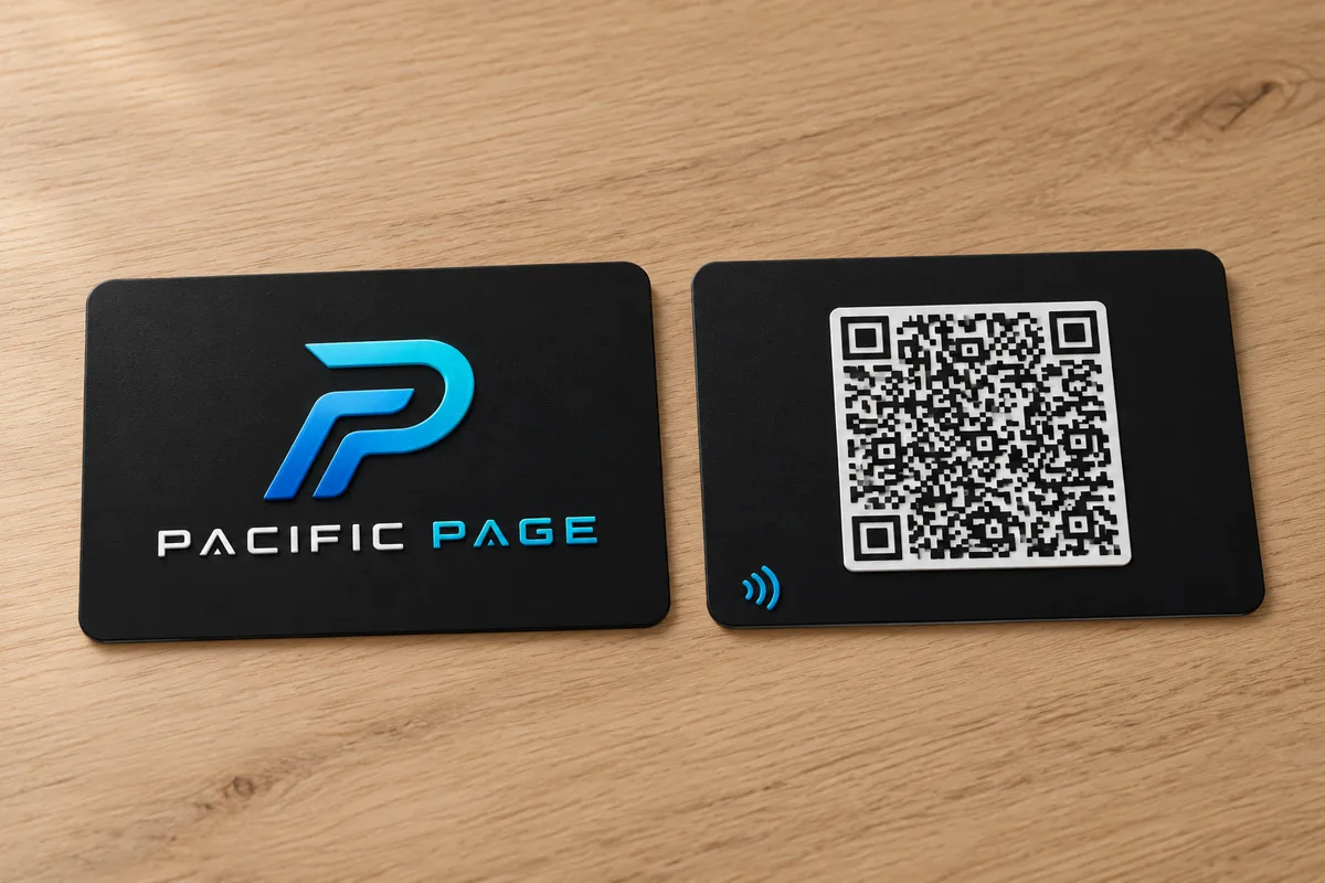 Cartes de visite NFC Pacific Page, recto et verso avec QR code